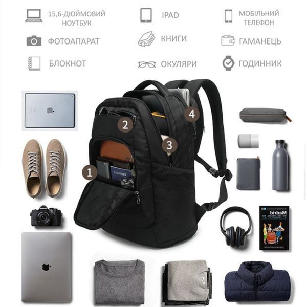 Рюкзак міський T-B3182A для ноутбука 15.6" на 22 літри, чорний T-B3182 15.6 Black фото