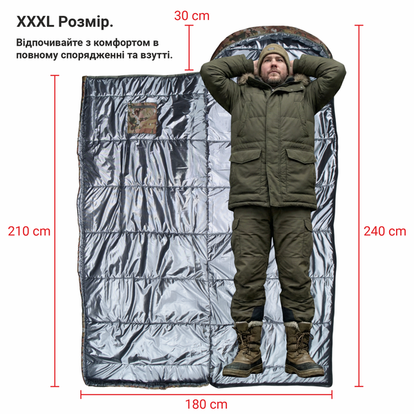 DERBY CMK 240-90-L Camouflage Sleeping Bag Blanket &ndash; Extra Warm Winter Sleeping Bag up to -25&deg;C | Double-Layer 400 g/m&sup2; Insulated, Waterproof Oxford Shell, Omni-Heat Lining, Large 240&times;90 cm Military Sleeping Bag