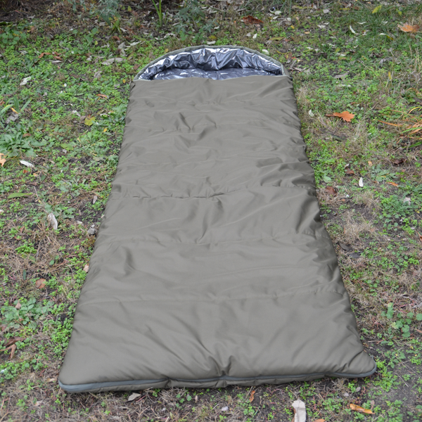 DERBY CMK 240-90-R (right) Olive green Sleeping Bag Blanket &ndash; Extra Warm Winter Sleeping Bag up to -25&deg;C | Double-Layer 400 g/m&sup2; Insulated, Waterproof Oxford Shell, Omni-Heat Lining, Large 240&times;90 cm Military Sleeping Bag
