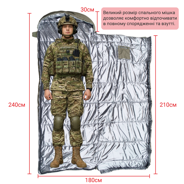 DERBY CMK 240-90-R (right) Olive green Sleeping Bag Blanket &ndash; Extra Warm Winter Sleeping Bag up to -25&deg;C | Double-Layer 400 g/m&sup2; Insulated, Waterproof Oxford Shell, Omni-Heat Lining, Large 240&times;90 cm Military Sleeping Bag