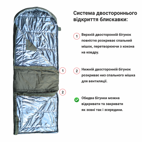 Великий спальний мішок ковдра XXXL з капюшоном DERBY CMK 240-90 хакі ліве відкриття CMK 240-90 khaki фото