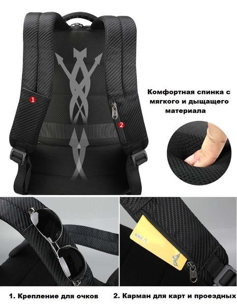 Рюкзак 15.6" TIGERNU T-B3655 USB Black з кодовим замком TSA T-B3655 фото