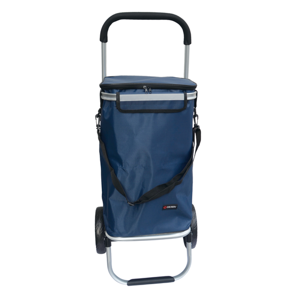 Foldable shopping trolley bag with large wheels, aluminum frame, waterproof, dark blue removable drawstring bag DERBY 092404 navy